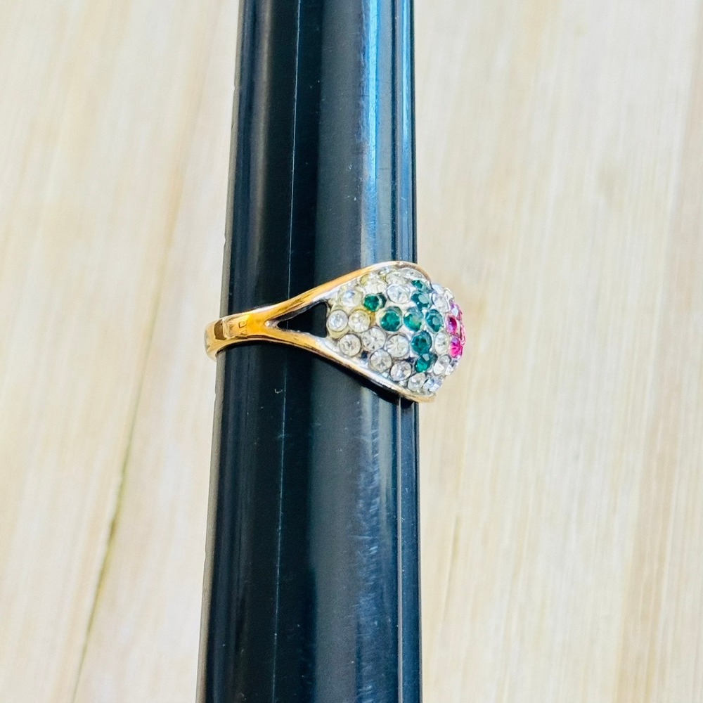 VTG 14K Gold Filled Flower Cocktail Cluster Ring Crystal Pave 70s Sz8.5 - Picture 6 of 7